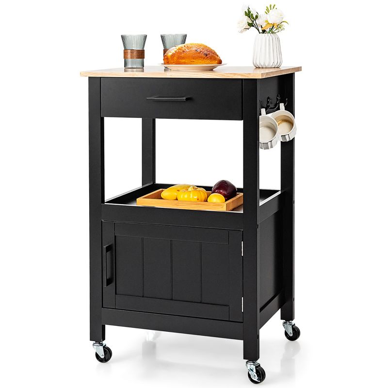 Costway Rolling Kitchen Island Cart on Wheels Bar Serving Trolley w/Drawer Cabinet Black\White, 1 of 11