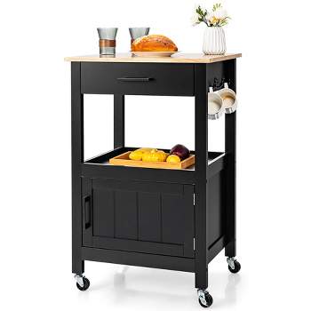 Costway Rolling Kitchen Island Cart on Wheels Bar Serving Trolley w/Drawer Cabinet Black\White