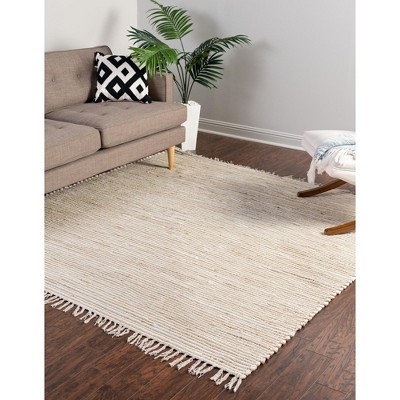 Natural Beige and Brown Handwoven Jute Square Area Rug