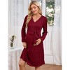 BLUEMING Maternity Sweater Dress for Baby Shower Party Wrap V Neck Puff Sleeve Tie Waist Pleated Midi Dresses - 4 of 4