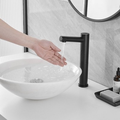 Matte Black Touchless Vessel Sink Faucet with Pop Up Drain