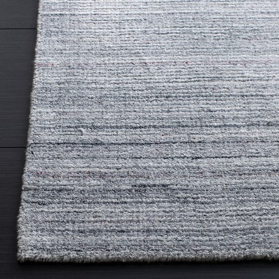 Light Grey Hand-Knotted Wool and Viscose Square Rug