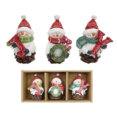 Transpac Mini Snowman Figurines Set of 3 in Kraft Box Decorative Holiday Decor for Christmas Tabletop and Mantel