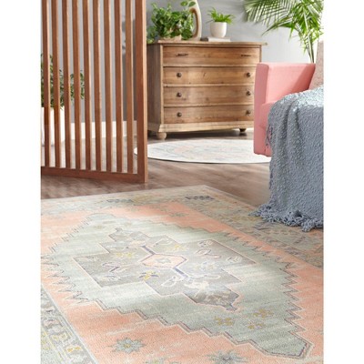 Whitney Pink Rectangular Synthetic Medallion Area Rug, 5x8 ft