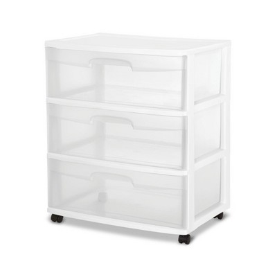 Sterilite Wide 3 Drawer Storage With Wheels, Plastic Rolling ...