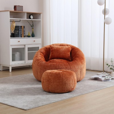PAGED Modern Bean Bag Chair with Footrest, Extra Large Round Bean Bag Sofa Chair with Pillow, Beanbag Chair for Bedroom, Living Room