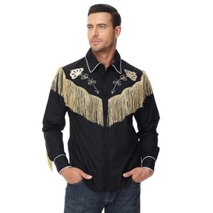WhizMax Men's Western Cowboy Fringe Shirt Long Sleeve Rose Embroidered Slim Fit Button Down Shirt - 1 of 4