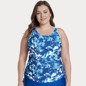 Calypsa Women's Plus Size Maya Tankini Swim Top With Built-in Bra - 1 of 4
