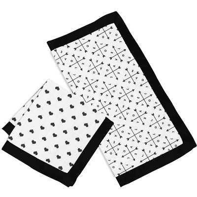 Bacati - Love/Hearts Muslin 2 pc Security Blankets, Black