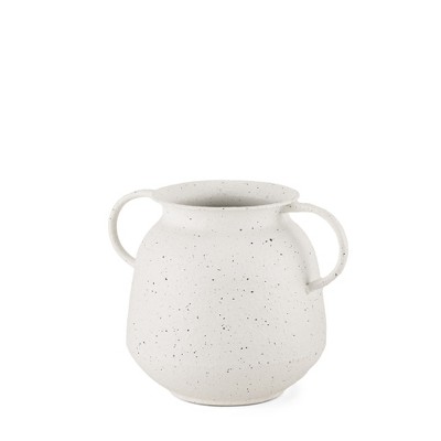 HomeRoots 7" White Speckle Metal Amphora Table Vase