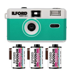 Ilford Sprite 35 II Reloadable 35mm Silver and Teal Analog Film Camera Bundle - 1 of 4