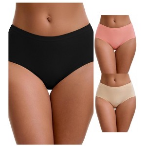 INSPIRE CHIC Size for Women's Mid-Waisted Loose Elastic Waistband Full Coverage Briefs 3 Packs - 1 of 4