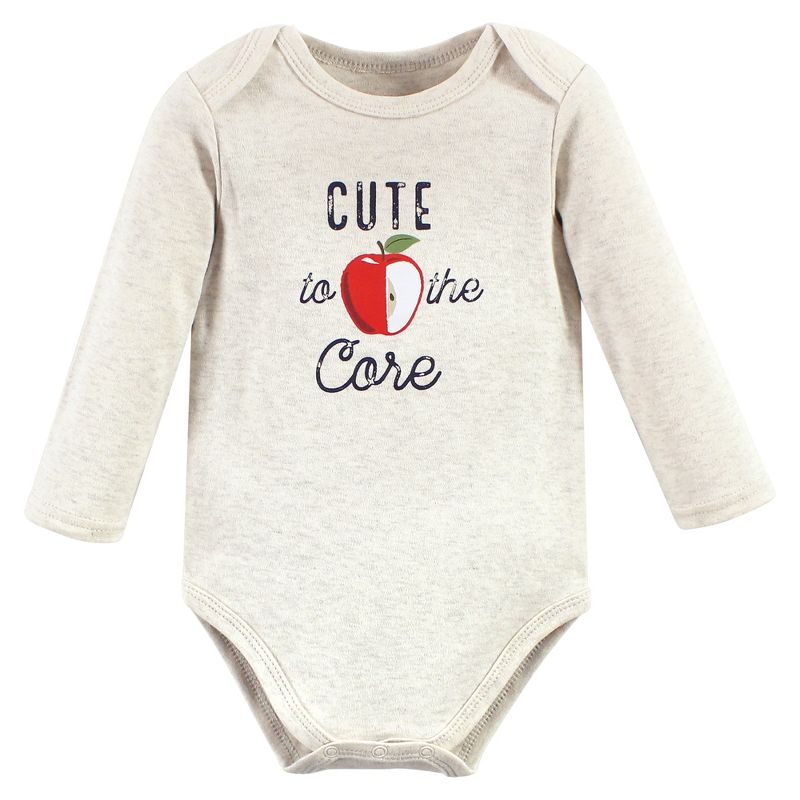 Hudson Baby Infant Girl Cotton Long-Sleeve Bodysuits, Apple, 3 of 6