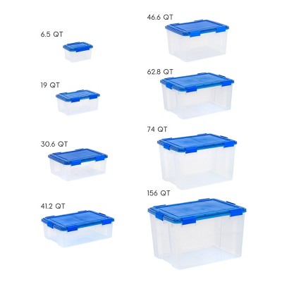 19 Quart Clear Plastic Stackable Storage Bins with Blue Lids