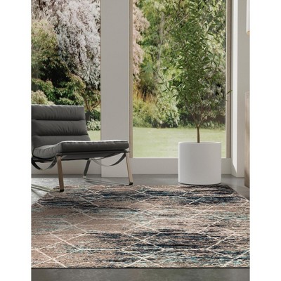 Blue Multi Rectangular 8' x 10' Synthetic Trellis Area Rug