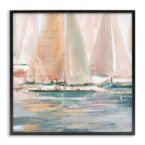 Stupell Industries Warm Sunlit Sailboats Reflection Ocean Water Surface Framed Giclee Art, Black, 24" x 24" - 1 of 4