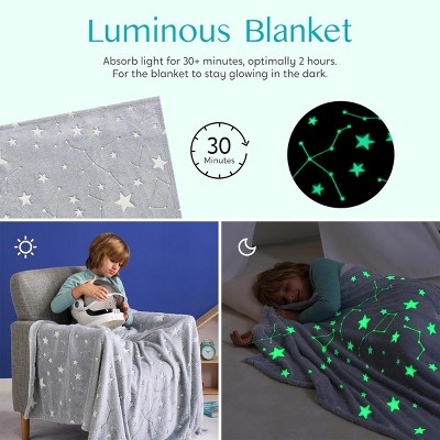 Glow in the Dark Gray Star Flannel Kids Blanket 50" x 60"