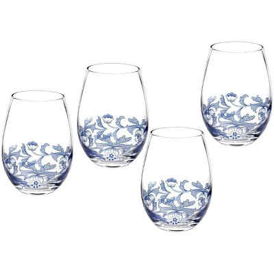 Spode Blue Italian Stemless Wineglasses, Set of 4, 19 oz
