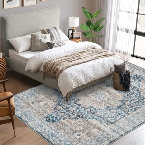 Oriental Machine Washable Rug, Vintage Area Rug Non-Slip Floor Carpet, Easy-Cleaning Rug for Bedroom Office Home Decor - 1 of 4