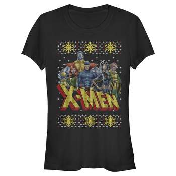 Juniors Womens Marvel Ugly Christmas X-Men Group T-Shirt