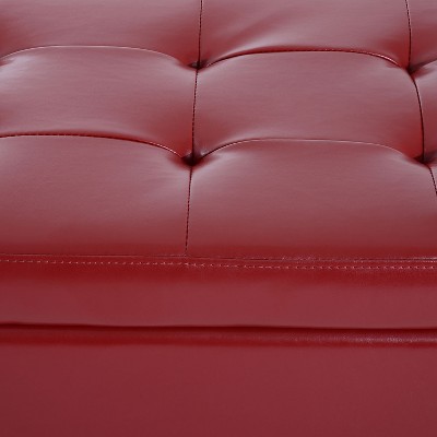 Elegant Crimson Red Faux Leather Ottoman Storage Bench with Shoe Rack