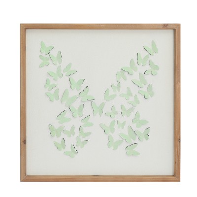 VIP Metal 23 in. White Stamped Butterfly in Frame Wall Decor