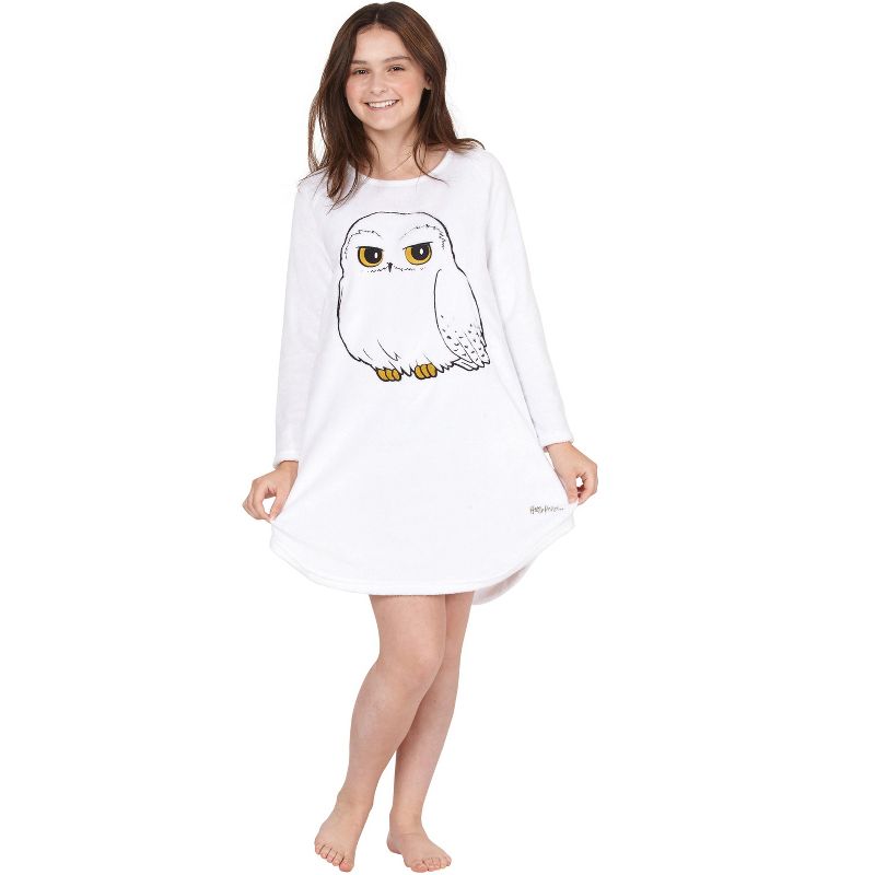 Harry Potter Pajama Girls' Hedwig Owl Micro Raschel Fleece Hi-Lo Nightgown Costume, 5 of 8