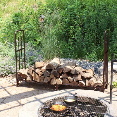 Bronze 6-Foot Steel Firewood Log Rack with Decorative Details