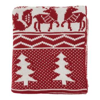50"x60" Reindeer and Christmas Tree Knit Throw Blanket Red - Saro Lifestyle