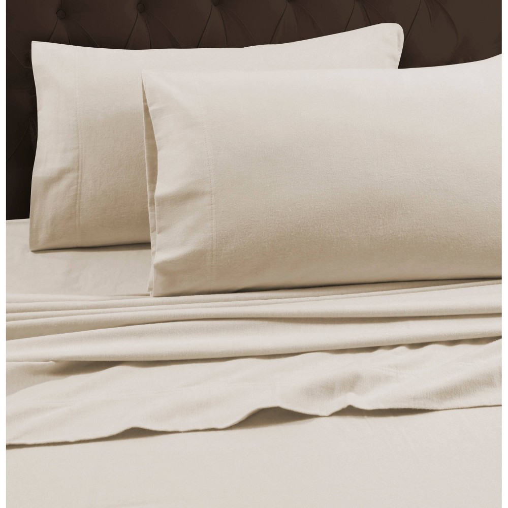 Photos - Bed Linen Queen Heavyweight Flannel Solid Fitted Sheet Ivory - Tribeca Living