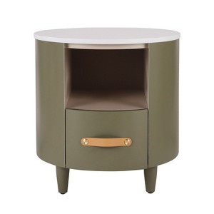 CAVINAS Round Nightstand with Storage Drawer, Modern Bedside Table with 1 Open Shelf, End Table with Curved Design for Bedroom - 1 of 4