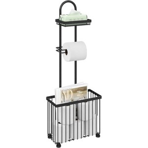 MaseiKar Freestanding Toilet Paper Holder Toilet Tissue Rack Scroll Stand Roll Dispenser with Storage Shelf Reserve for Phone Tablet Magazine Bathroom - 1 of 4