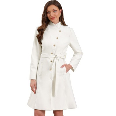 INSPIRE CHIC Women's Winter Stand Collar Button Down Mid Long Outerwear Pea Coat with Belt