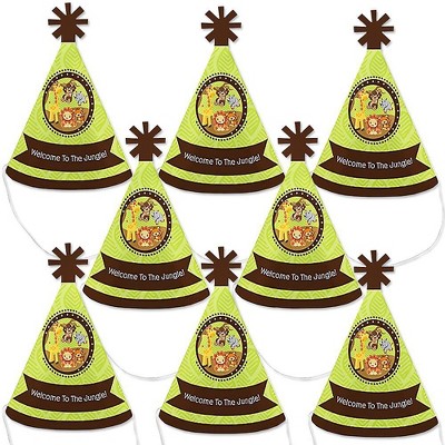 Big Dot of Happiness Funfari - Fun Safari Jungle - Mini Cone Baby Shower or Birthday Party Hats - Small Little Party Hats - Set of 8