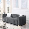 Standard Velvet Channel Chesterfield 3-Seater Sofa with Plush Multi-Density Foam Cushions, Bench Cushion and Rich Channeled Design - 2 of 4