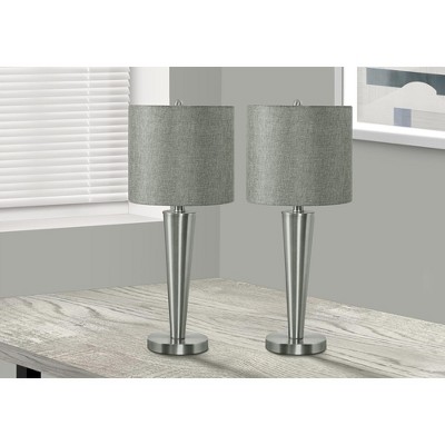 Monarch Specialties Lighting Set Of 2 24inchH Table Lamp Usb Port Included Nickel Metal Grey Shade Contemporary