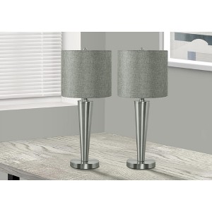 Monarch Specialties Lighting Set Of 2 24inchH Table Lamp Usb Port Included Nickel Metal Grey Shade Contemporary - 1 of 4