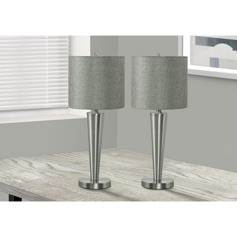 Monarch Specialties Lighting Set Of 2 24inchH Table Lamp Usb Port Included Nickel Metal Grey Shade Contemporary - image 1 of 4