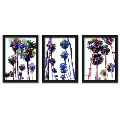 (set Of 3) Purple Palms By Suren Nersisyan Black Framed Triptych Wall ...