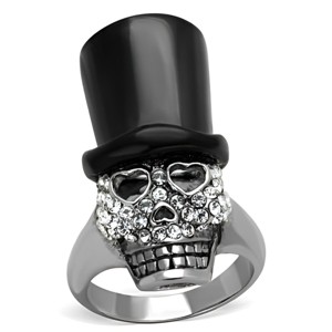 Slickblue Women’s Skull Ring, Stainless Steel, Top Hat Design, Clear Synthetic Crystals, Two-Tone Black, size 5–10 - 1 of 4
