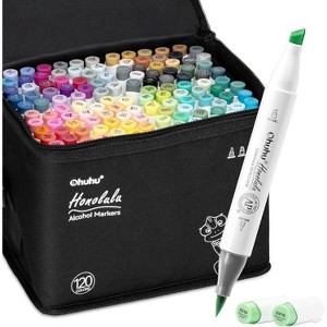 Ohuhu Alcohol Marker Brush Tip -Double Tipped Marker Set -120 Colors- Brush & Chisel Dual Tips- Honolulu of Ohuhu Marker- Refillable Alcohol-Based Ink - 1 of 4
