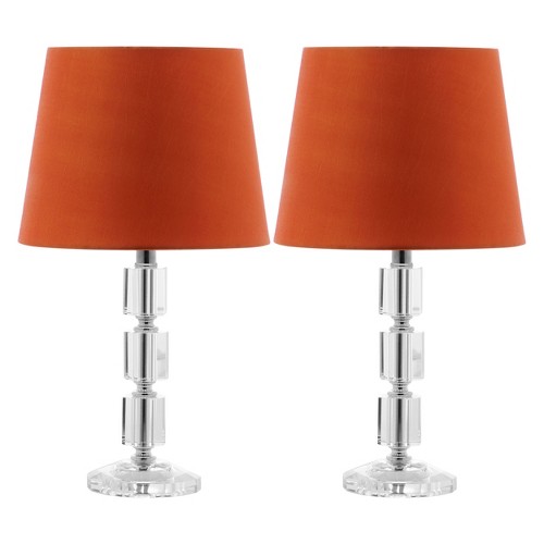 Erin Crystal Cube Lamp - Orange (Set of 2) - Safavieh , CLEAR/Orange