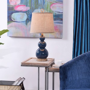 Nautical Blue Table Lamp with Burlap Shade and Circle Faux Rope Finial - StyleCraft: Polyresin & Glass Base, UL Listed - 1 of 4