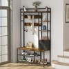 Hall Tree With Bench and Shoe Storage, Coat Rack Freestanding, 5-Tier Shelves, Fabric Storage Basket, Side Hooks - 2 of 4