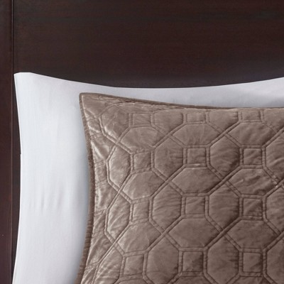 Taupe Full Velvet Reversible Quilt Set with Shams