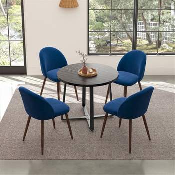 INO Design Modern 35'' Inch Round Wooden Dining Table Set for 4 Comfortable Accent Velvet Barrel Chairs, for Kitchen, Living Room, Small Apartments