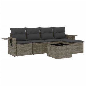vidaXL Garden Sofa Set Grey PE rattan, Steel, Tempered glass, Polyester - 1 of 4