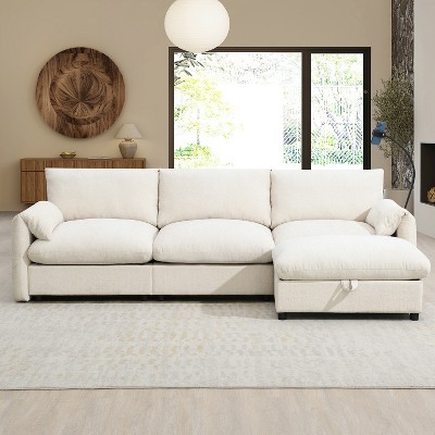 Whisen Chenille Sectional Sofa with Storage Ottoman and Pockets