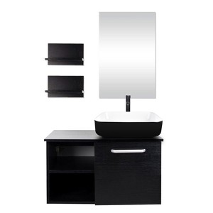 28 in. W x 19 in. D x 16 in. H Bathroom Vanity in Black with Sink and Black Solid Surface Top and Mirror - 1 of 4