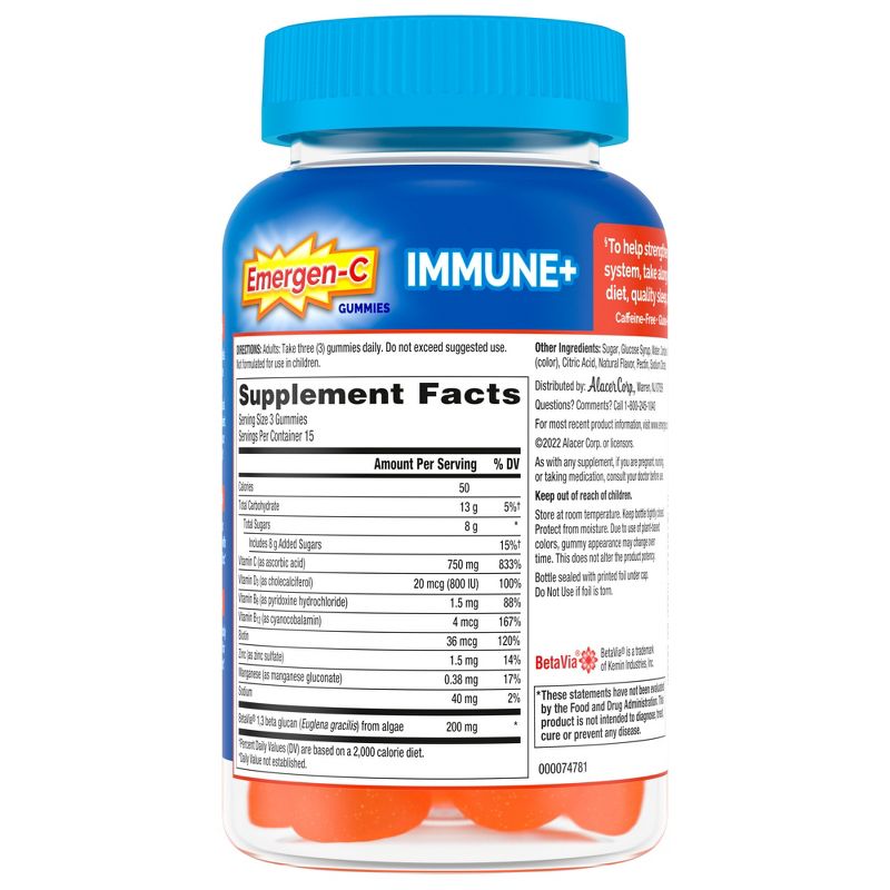Emergen-C Immune+ with Vitamin D Gummies - Super Orange - 45ct, 3 of 14